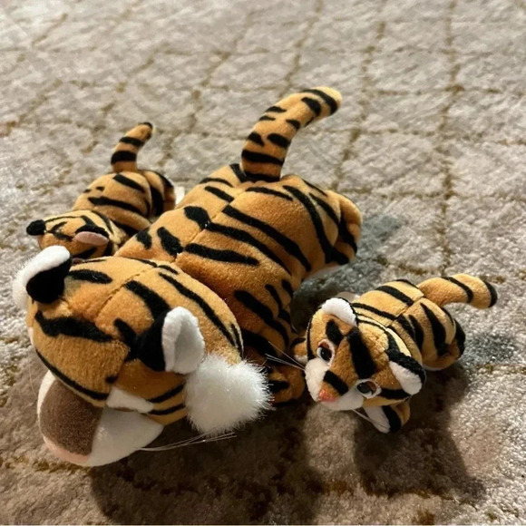 90's Galoob Pound Jungle TIGER & 2 CUBS FAMILY SET 3pc PLUSH Stuffed EUC - Picture 3 of 8